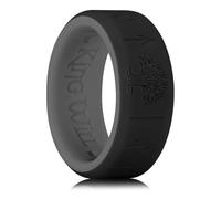 King Will Silicone Rings For Men, Black & Cool Grey Rubber Wedding Bands with Unique Life Tree Rune Viking Design, 8mm Wide 2.2mm Thick, Comfort Fit P 1/2 (8)