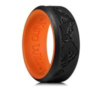 King Will Silicone Rings For Men, Black & Orange Rubber Wedding Bands with Unique Mountain Peak Design, 8mm Wide 2.2mm Thick, Comfort Fit, X 1/2 (12)
