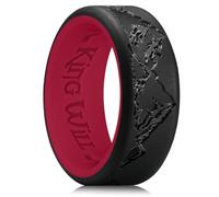 King Will Silicone Rings For Men, Black & Red Rubber Wedding Bands with Unique Mountain Peak Design, 8mm Wide 2.2mm Thick, Comfort Fit, R 1/2 (9)