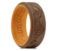 King Will Silicone Rings For Men, Brown & Chestnut Yellow Rubber Wedding Bands with Unique Mountain Peak Design, 8mm Wide 2.2mm Thick, Comfort Fit T 1/2 (10)