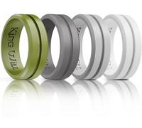 King Will Silicone Rings for Men - Comfortable and Breathable Mens Wedding Bands in Green White Gray Black - 8mm Wide Rubber Wedding Bands for Men - Perfect for Active Lifestyles 7