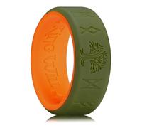 King Will Silicone Rings For Men, Olive Green & Orange Rubber Wedding Bands with Unique Life Tree Rune Viking Design, 8mm Wide 2.2mm Thick, Comfort Fit P 1/2 (8)