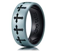 King Will Silicone Rings for Men with Cross Laser Patterns Rubber Wedding Engagement Bands for Work Gym Sports Comfort Fit 8mm Wide 2.3mm Thick, Blue Grey&Black, T 1/2 (10)
