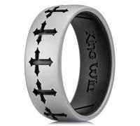 King Will Silicone Rings for Men with Cross Laser Patterns Rubber Wedding Engagement Bands for Work Gym Sports Comfort Fit 8mm Wide 2.3mm Thick, Deep Silver Grey&Black, T 1/2 (10)
