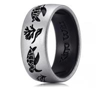 King Will Silicone Rings for Men with Deep-Sea Turtle Patterns Rubber Wedding Engagement Bands for Work Gym Sports Comfort Fit 8mm Wide 2.3mm Thick, Blue Grey&Black, R 1/2 (9)
