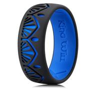 King Will Silicone Rings for Men with Henna Mehndi Laser Patterns Rubber Wedding Engagement Bands for Work Gym Sports Comfort Fit 8mm Wide 2.3mm Thick, Black & Blue, T 1/2 (10)