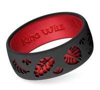 King Will Silicone Rings for Men with Leafs Patterns Rubber Wedding Engagement Bands for Work Gym Sports Comfort Fit 8mm Wide 2.3mm Thick, Black & Red, T 1/2 (10)