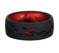 King Will Silicone Rings for Men with Unique Mountain Peack Patterns Design Black & Red Rubber Wedding Engagement Bands for Work Gym Sports Comfort Fit, V 1/2 (11)