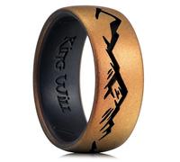 King Will Silicone Rings for Men with Unique Mountain Peack Patterns Design Copper Brown & Black Rubber Wedding Engagement Bands for Work Gym Sports Comfort Fit, X 1/2 (12)