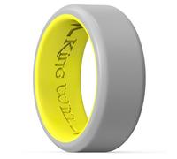 King Will Silicone Wedding Band Men, Inner Hearts Design, Breathable Rubber Wedding Band, 8mm Wide 2.2mm Thick, Engagement Silicone Ring, Grey Yellow, P 1/2(8)