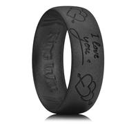 King Will Silicone Wedding Rings For Men, 6.6mm Wide 1.8mm Thick Rubber Arrow Hearts Wedding Bands, Black,Breathable Design, Comfort Fit, V 1/2 (11)