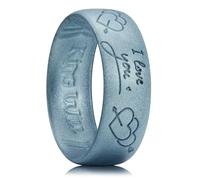 King Will Silicone Wedding Rings For Men, 6.6mm Wide 1.8mm Thick Rubber Arrow Hearts Wedding Bands, Ice Blue,Breathable Design, Comfort Fit, X 1/2 (12)