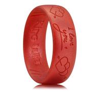 King Will Silicone Wedding Rings For Men, 6.6mm Wide 1.8mm Thick Rubber Arrow Hearts Wedding Bands, Metallic Red,Breathable Design, Comfort Fit, N 1/2 (7)