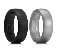 King Will Silicone Wedding Rings For Men, 6.6mm Wide 1.8mm Thick Rubber Wedding Bands, Black & Deep Grey,Breathable Design, Comfort Fit V 1/2 (11)