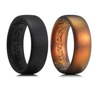 King Will Silicone Wedding Rings For Men, 6.6mm Wide 1.8mm Thick Rubber Wedding Bands, Black & Orange,Breathable Design, Comfort Fit P 1/2 (8)