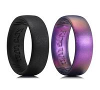 King Will Silicone Wedding Rings For Men, 6.6mm Wide 1.8mm Thick Rubber Wedding Bands, Black & Purple,Breathable Design, Comfort Fit X 1/2 (12)