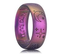 King Will Silicone Wedding Rings For Men, 6.6mm Wide 1.8mm Thick Star & Moon Pattern Design Rubber Wedding Bands, Starry Sky Purple, Breathable Design, Comfort Fit Size 8