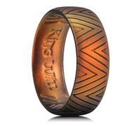 King Will Silicone Wedding Rings For Men, 6.6mm Wide 1.8mm Thick Triangular Pattern Design Rubber Wedding Bands, Sunset Orange, Breathable Design, Comfort Fit Size 10