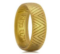 King Will Silicone Wedding Rings For Men, 6.6mm Wide 1.8mm Thick Triangular Pattern Design Rubber Wedding Bands, Gold, Breathable Design, Comfort Fit Size 13