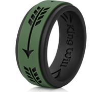 King Will Silicone Wedding Rings For Men, Dark Green & Black Rubber Wedding Bands with Laser Arrow pattern, 8mm Wide 2.3mm Thick, Comfort Fit Size V 1/2 (11)