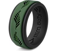 King Will Silicone Wedding Rings For Men, Dark Green & Black Rubber Wedding Bands with Laser Leaf Pattern, 8mm Wide 2.3mm Thick, Comfort Fit Size V 1/2 (11)