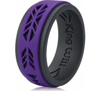 King Will Silicone Wedding Rings For Men, Medium Purple & Black Rubber Wedding Bands with Laser Geometric pattern, 8mm Wide 2.3mm Thick, Comfort Fit Size P 1/2 (8)