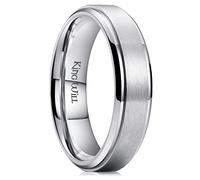 King Will Silver BASIC 6mm Mens Titanium Wedding Ring Brushed Finished Wedding Band Comfort Fit Stepped Edge 7.5