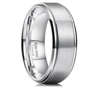 King Will Sliver Titanium Wedding Ring for Men Women-8mm Width Wedding Band Brushed Finished Engagement Ring Stepped Edge Design Comfort Fit Size V 1/2 (11)