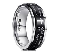 King Will Spinner 8mm Stainless Steel Ring Black Religious Cross Serenity Prayer Rotatable Ring Anxiety Relief for Men Women 7.5