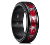 King Will Spinner Ring for Men Red Spider Rings Black Plated Stainless Steel Wedding Ring 8mm Width Mens Jewelry Size X 1/2 (12)