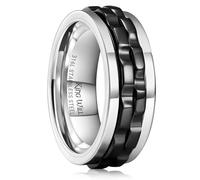 King Will Stainless Steel Men Black Silver Gear Spinner Rings, Fidget 2 Silver Gear Fidget Spin Ring, Stainless Steel Anxiety Ring For Men Women Stress Free Cool Wedding Band Comfort Fit N 1/2(7)