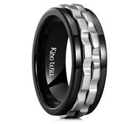 King Will Stainless Steel Men Black Silver Gear Spinner Rings, Fidget 2 Silver Gear Fidget Spin Ring, Stainless Steel Anxiety Ring For Men Women Stress Free Cool Wedding Band Comfort Fit Z+1(13)