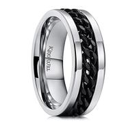 King Will Stainless Steel Men's Ring-8mm Sliver-Plated with Black Men Chain Fidget Spinner Ring, 316L Stainless Steel Ring for Men Women with Stress Free, P 1/2(8)