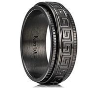King Will Stainless Steel Spinner Ring for Men - 8mm Black Brushed Stress Relief Anxiety Ring with Greek Key Rotating Design, Fidget Ring Relief for Adults Male Anxiety Relief 7