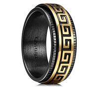 King Will Stainless Steel Spinner Wedding Band for Men 8mm Black Golden Plated Greek Key Ring Fidget Ring R(9)