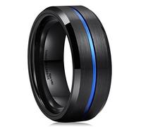 King Will Thin Blue Groove Black Brushed Tungsten Carbide Wedding Band Ring Comfort Fit 7