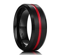 King Will Thin Red Groove Black Brushed Tungsten Carbide Wedding Band Ring Comfort Fit 8