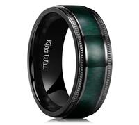 King Will Titanium Wedding Band for Men- 8mm Black Titanium Men Ring with Green Maple Wood Inlay, Wooden Wedding Band Ring for Men Women Comfort Fit Size T 1/2 (10)