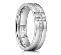 King Will Titanium Wedding Ring for Men - 6 mm Polished Ring with Cross Design and White Cubic Zirconia, Wedding Ring or Engagement Ring, Comfort Fit, Stylish Jewellery for Everyday and Celebrations