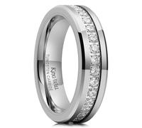 King Will Tungsten Carbide Wedding Band for Men - 6mm Silver High Polished Cubic Zircon Stones Comfort Fit Mens Ring for Wedding,Engagement and Anniversary 9