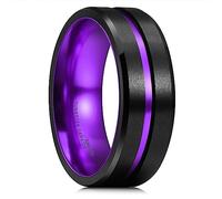 King Will Tungsten Carbide Wedding Band for Men - 8mm Black Brushed Finish with Purple Grooved Center Everyday Wear Comfort Fit Q (8.5)