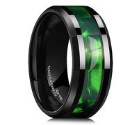 King Will Tungsten Carbide Wedding Band for Men - 8mm Black High Polished Inlay Green Shell Texture Patterns for Everyday Wear Comfort Fit T(10)
