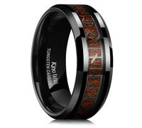 King Will Tungsten Carbide Wedding Band for Men - 8mm Black Plated High Polished Inlay Norse Viking Rune Rings for Any Ocassion Ring Comfort Fit W 1/2 (11.5)