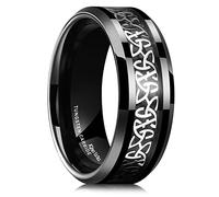 King Will Tungsten Carbide Wedding Band for Men - 8mm Black Silver Plated Plated High Polished Inlay Celtic Knot Wedding Ring for Everyday Wear Z+3(14)