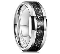 King Will Tungsten Carbide Wedding Band for Men - 8mm Silver High Polished Imitation Meteorite Fragment Inlay Wedding Ring for Daily Wear Z+3(14)