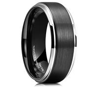 King Will Tungsten Carbide Wedding Ring for Men - 8mm Black Silver Matte Brushed Finish Comfort Fit Mens Ring for Everyday Wear T (10)