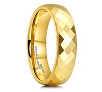 King Will Tungsten Carbide Wedding Ring for Men Women Promise Ring for Couple 6mm Gold Plated Multi-faceted Shining Luster High Polished Wedding Band Comfort Fit V (11)