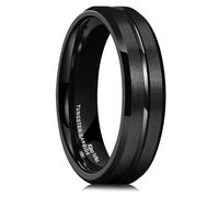 King Will Tungsten Ring for Men 6mm Black Plated Wedding Band Center Grooved Line Matte Finished N 1/2