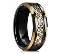 King Will Tungsten Ring for Men Celtic Dragon Rings Black Gold Plated Wedding Band 8mm Width Mens Jewelry Size W 1/2 (11.5)