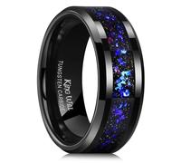 King Will Tungsten Wedding Band Promise Ring for Men 8mm Black High Polished Ring with Black Sand Inlay Blue Purple Sparkles U(10.5)